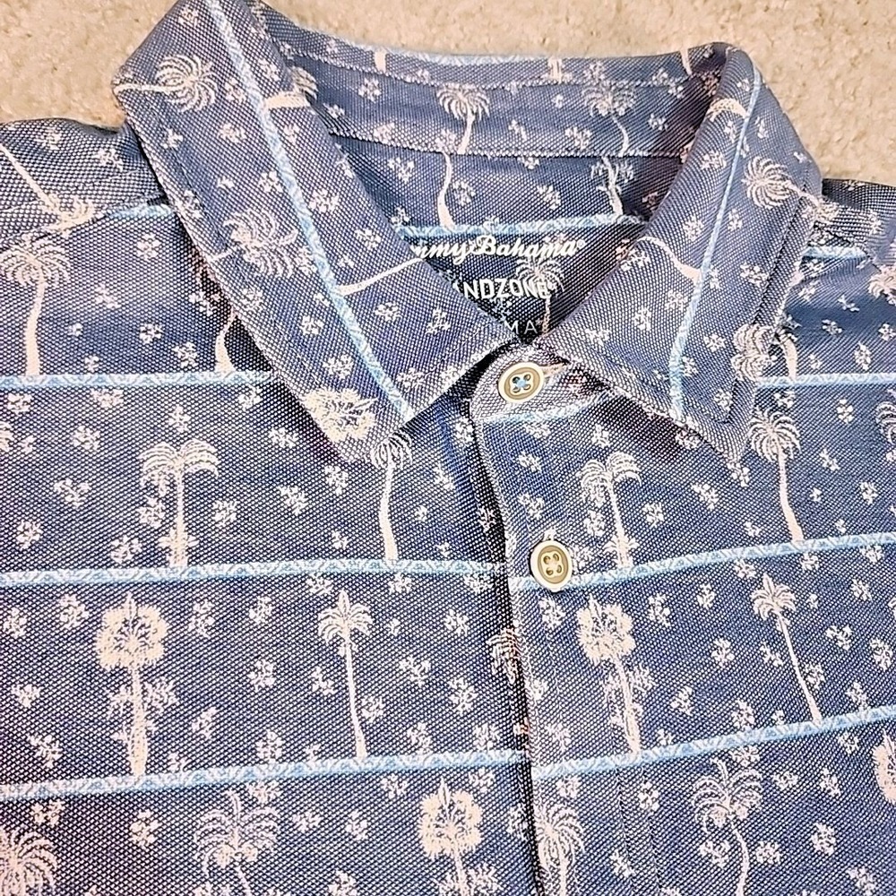 Tommy Bahama IslandZone Mens Large Blue Palm Tree Stripe Supima Cotton Shirt - Picture 1 of 8